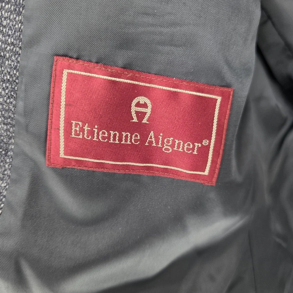 Vintage Etienne Aigner Blazer Men 46R Gray Houndstooth 100% Wool Classic Busines